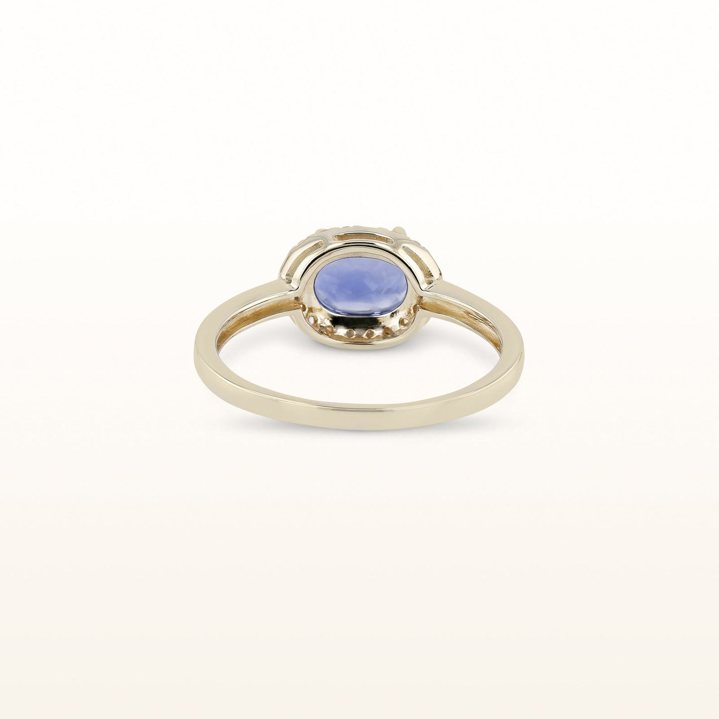 Horizontal Gemstone and Diamond Halo Ring in 14kt Yellow Gold