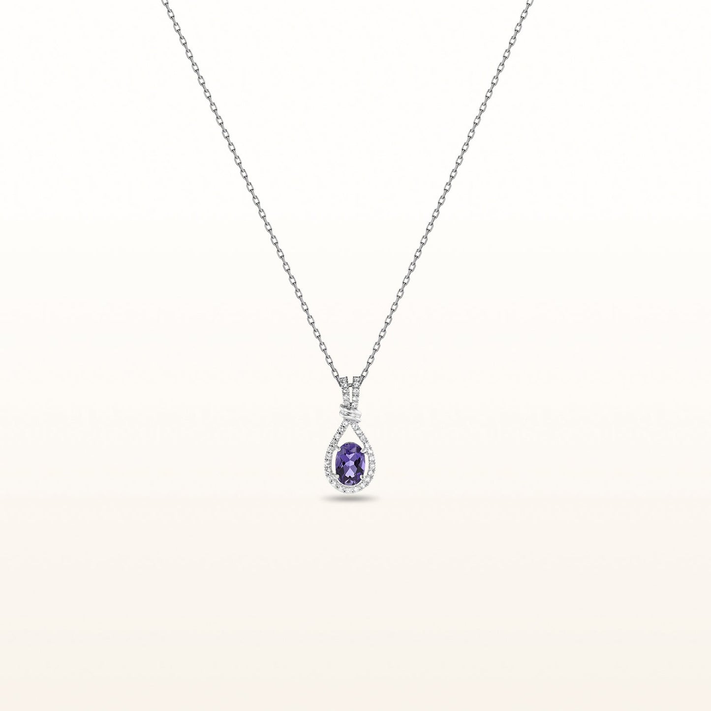 Oval Gemstone and White Sapphire Teardrop Pendant in 14kt White Gold