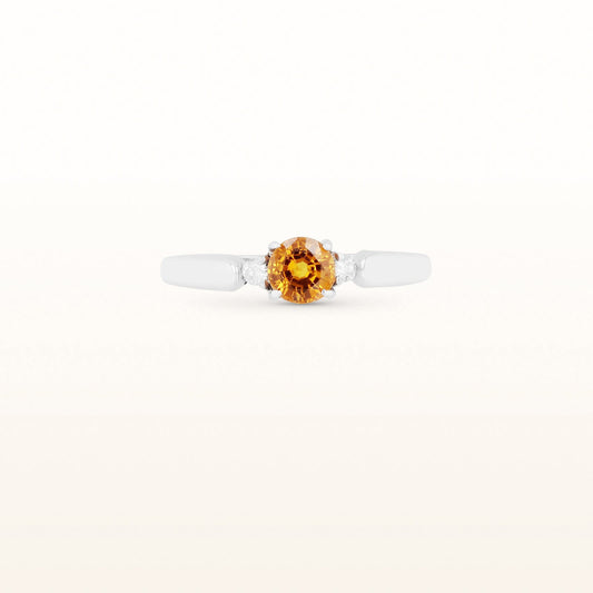 Round Orange Sapphire and Diamond Ring in 14kt White Gold