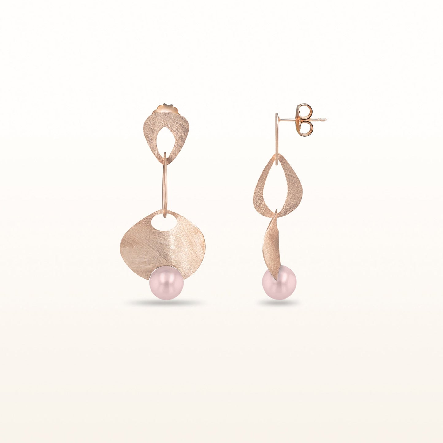 Pearl or Gemstone Wire Brushed Dangle Earrings in Rose Gold Plated 925 Sterling Silver