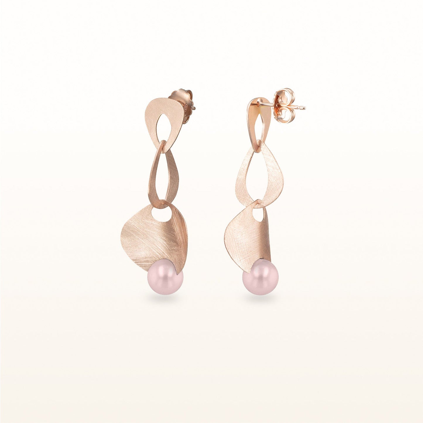 Pearl or Gemstone Wire Brushed Dangle Earrings in Rose Gold Plated 925 Sterling Silver