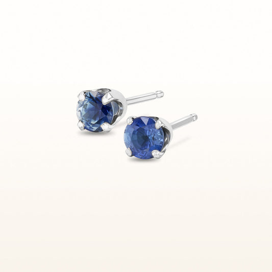 0.62 ctw Round Blue Sapphire Stud Earrings in 14kt White Gold