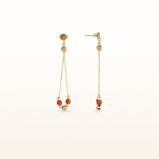 18kt Yellow Gold Dangle Earrings with Pink and Red Beads