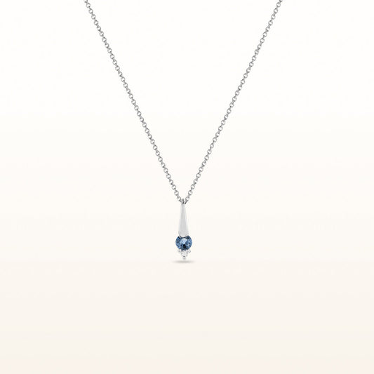 Round Sapphire Vertical Bar Pendant with Diamond Accent