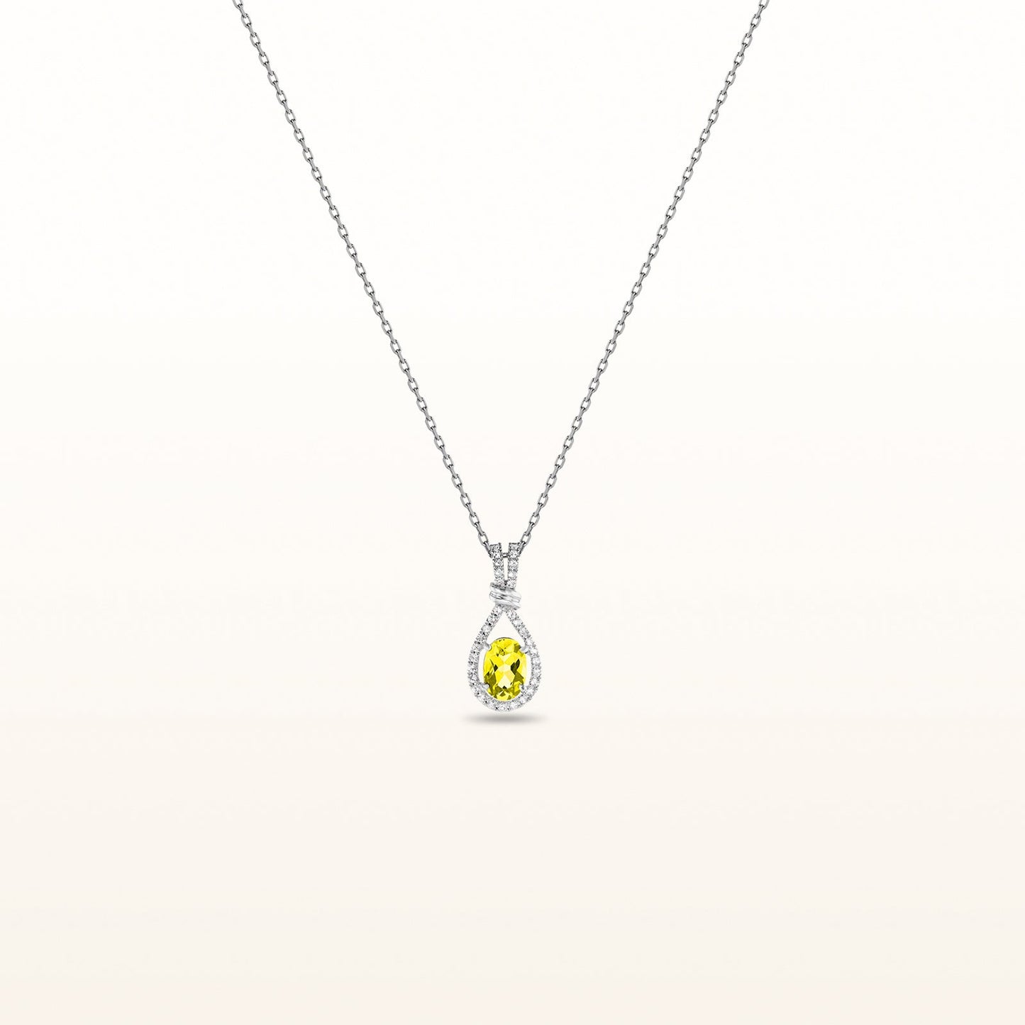 Oval Gemstone and White Sapphire Teardrop Pendant in 14kt White Gold