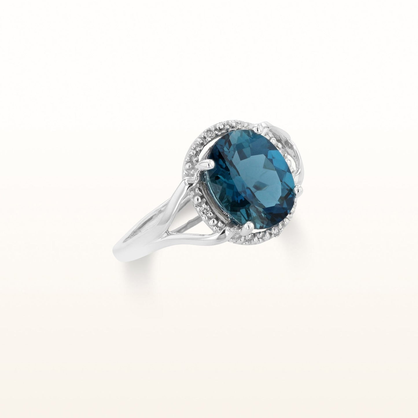 Oval Gemstone and Diamond Halo Split Shank Ring in 925 Sterling Silver