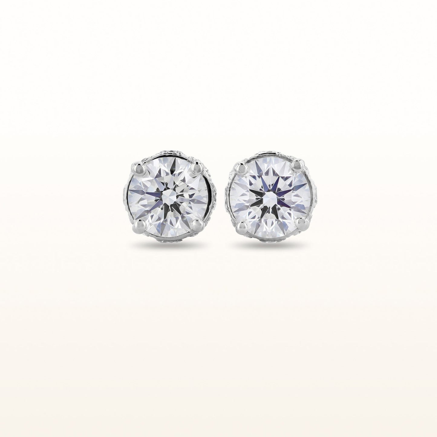 Round Diamond Crown Stud Earrings in 14kt White Gold