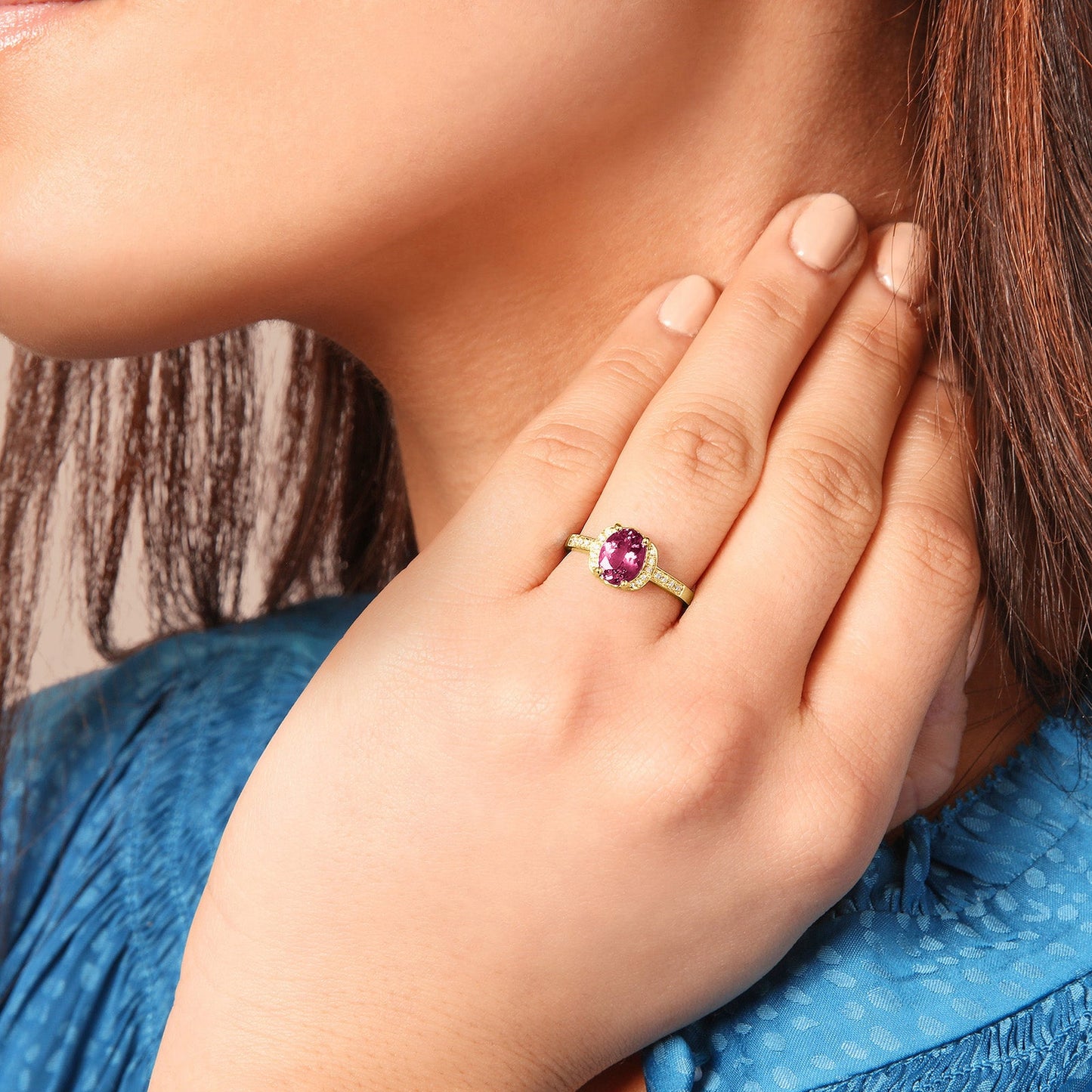 Oval Gemstone and Diamond Ring in 14kt Yellow Gold