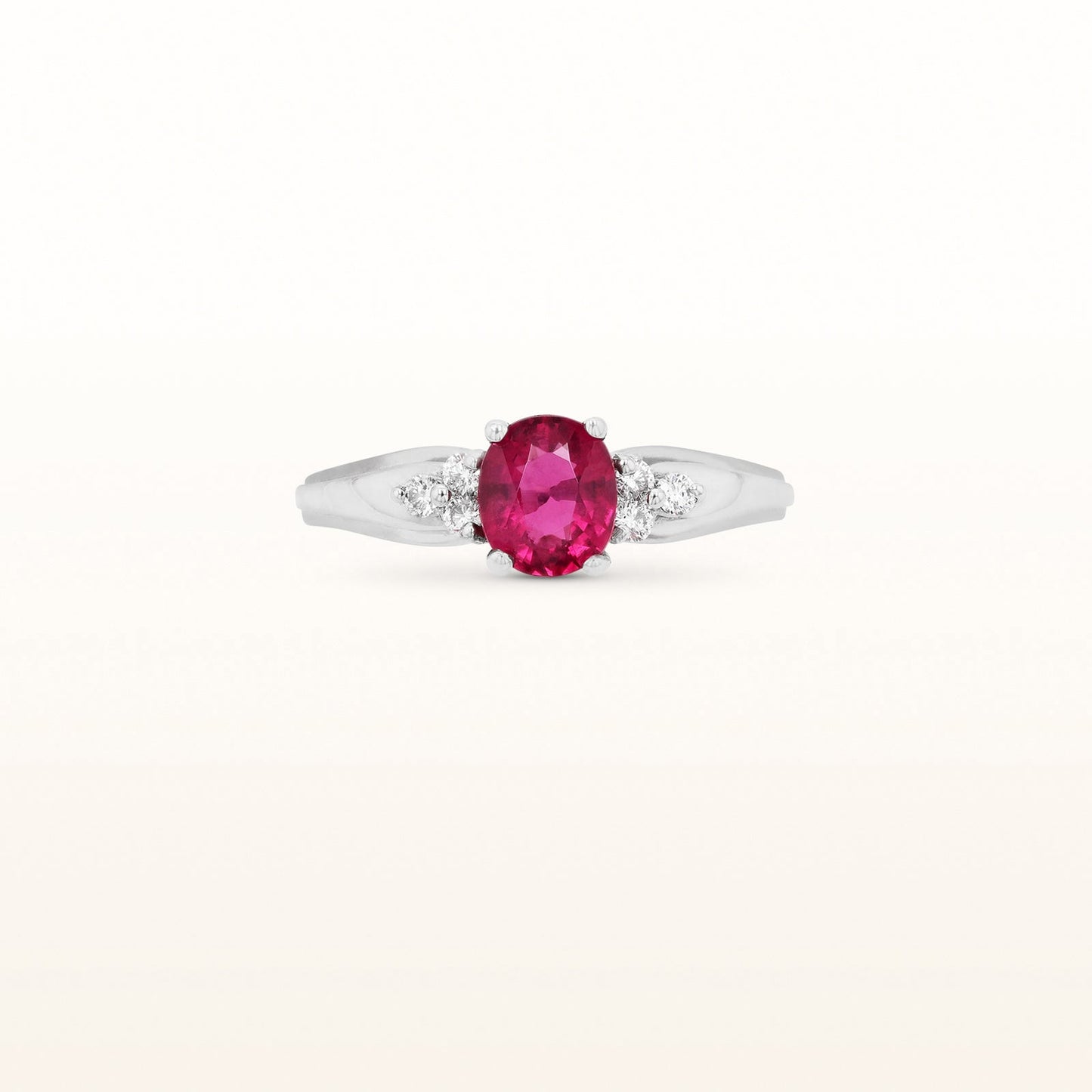 Oval Rubellite and Diamond Ring in 14kt White Gold