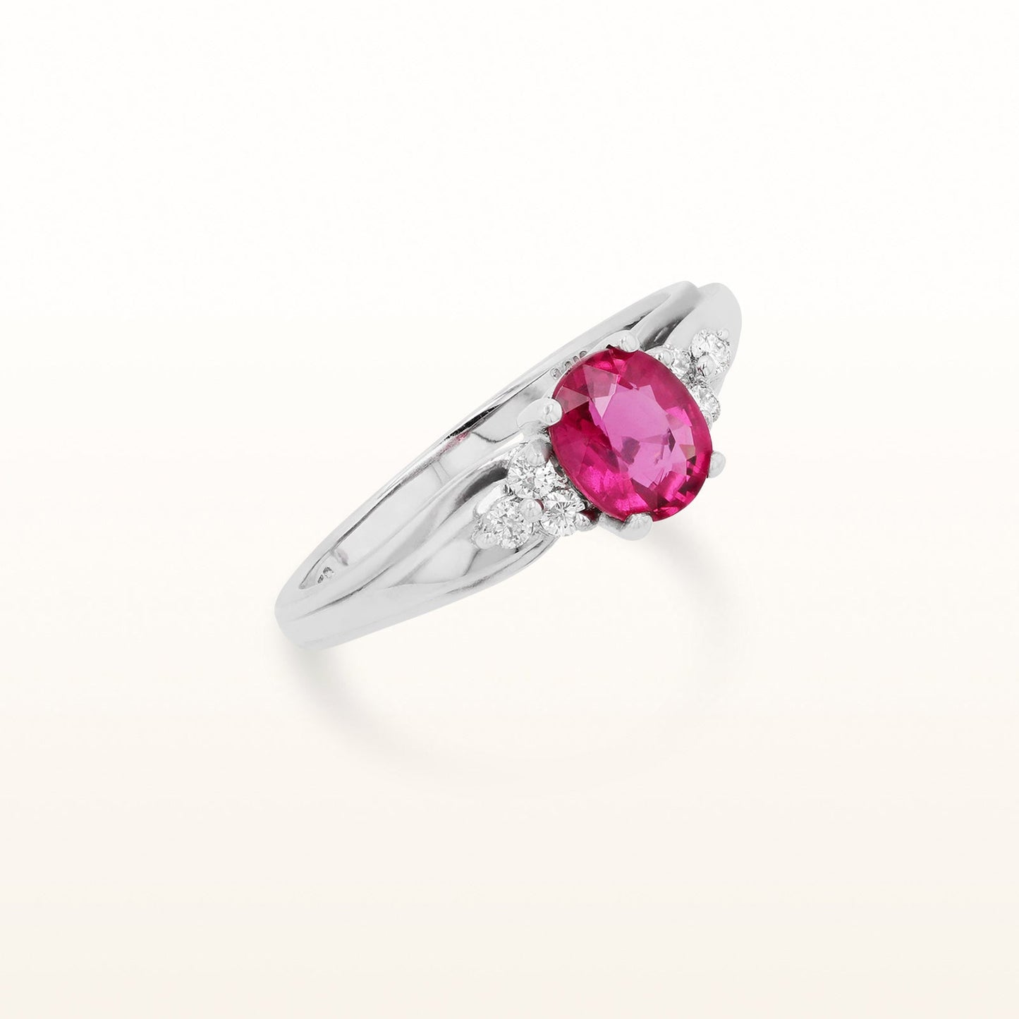 Oval Rubellite and Diamond Ring in 14kt White Gold