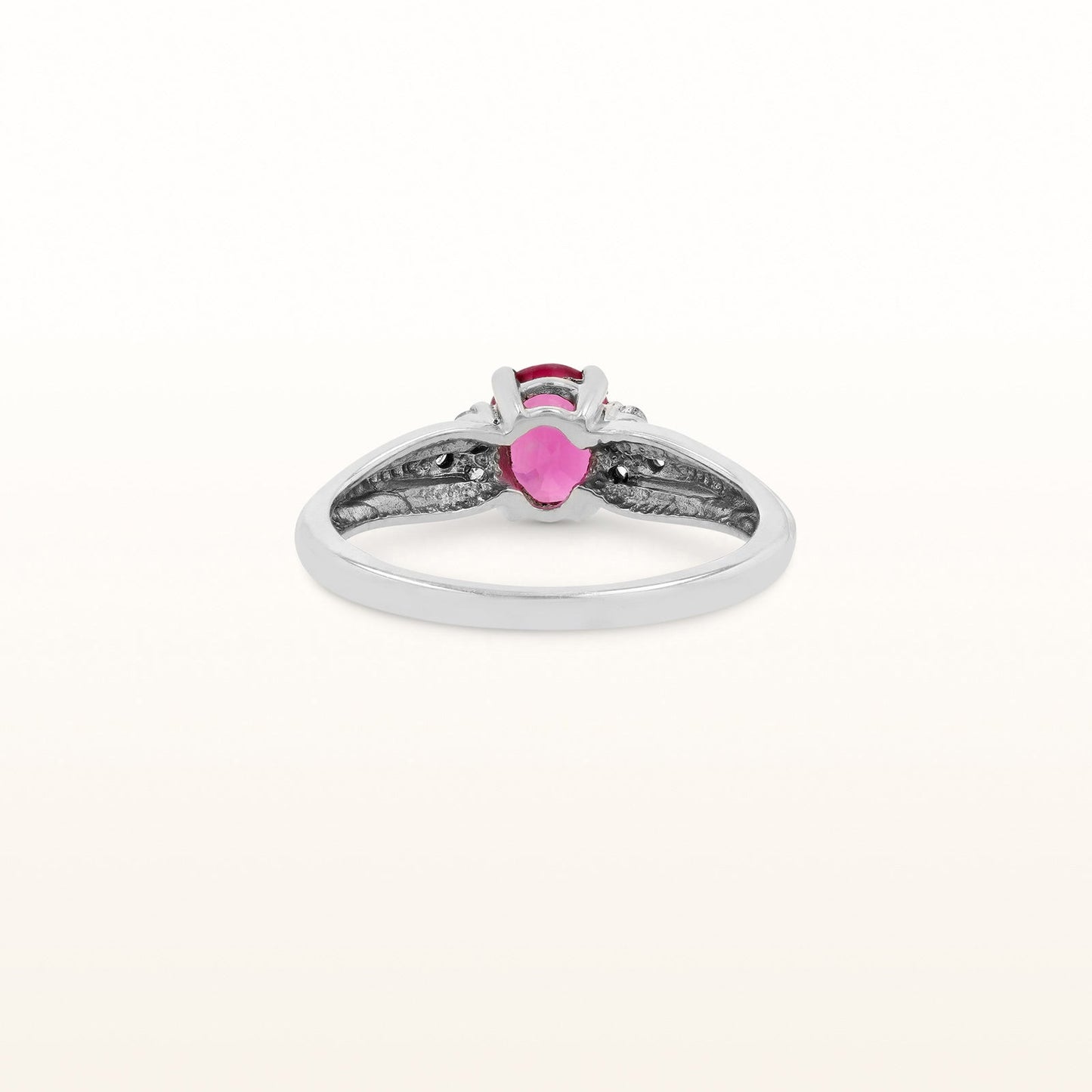 Oval Rubellite and Diamond Ring in 14kt White Gold