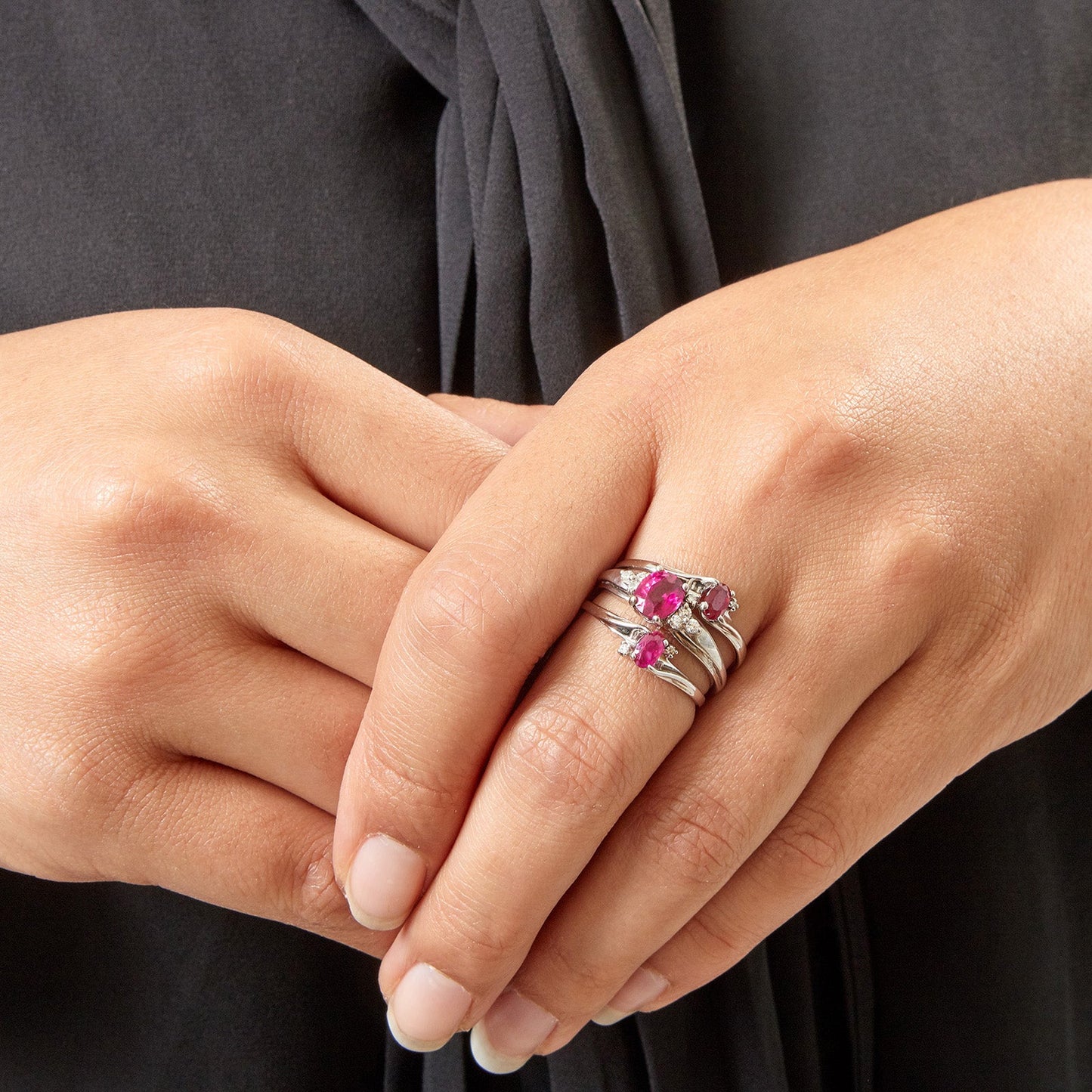 Oval Rubellite and Diamond Ring in 14kt White Gold