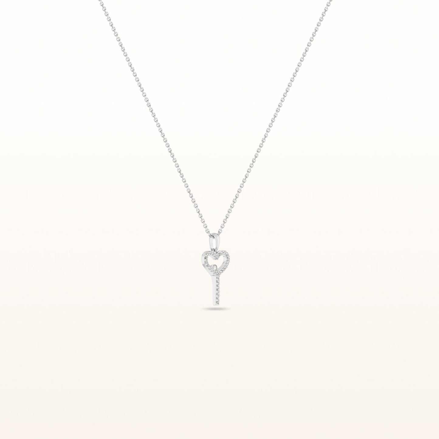 Diamond Heart Key Pendant in 14kt White Gold