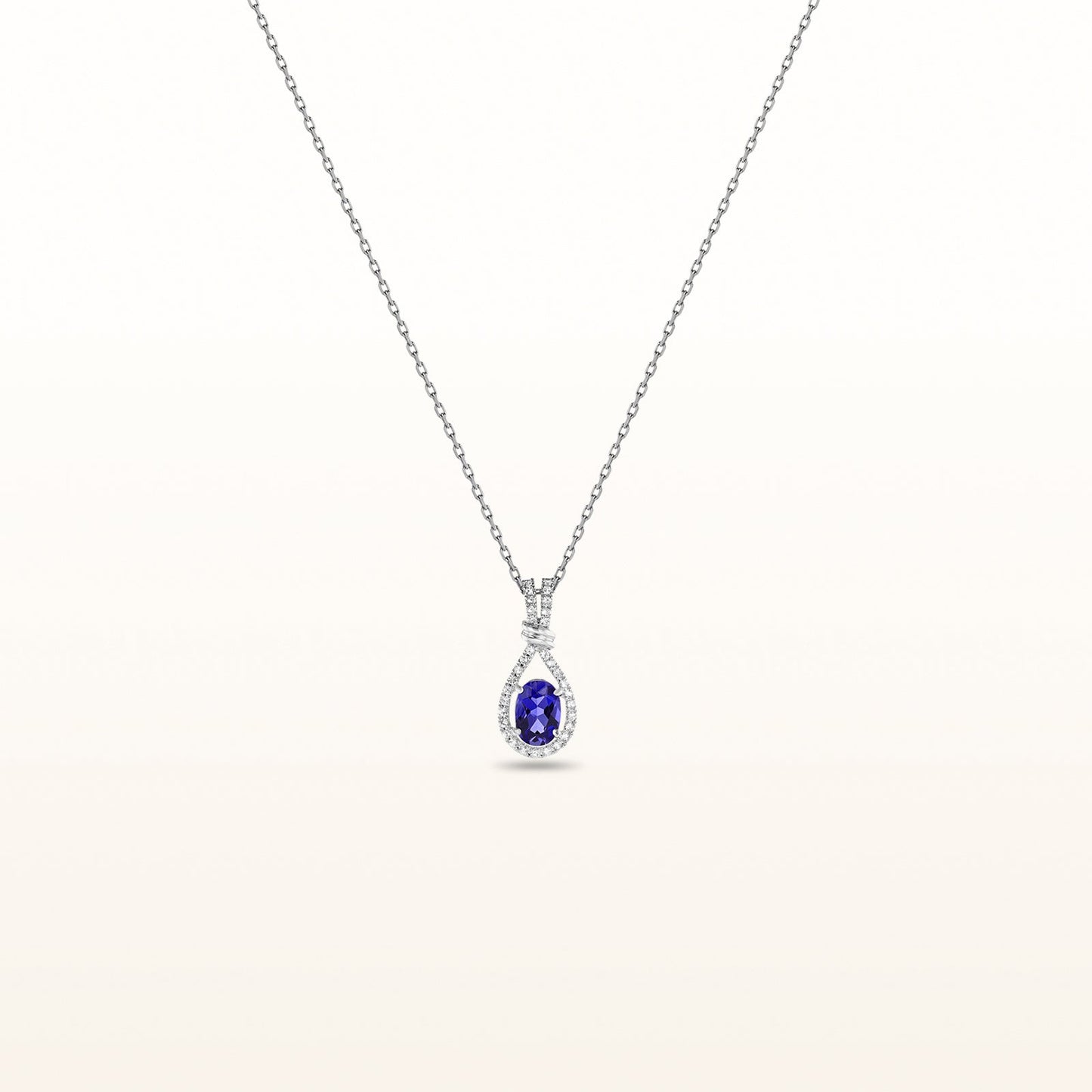 Oval Gemstone and White Sapphire Teardrop Pendant in 14kt White Gold