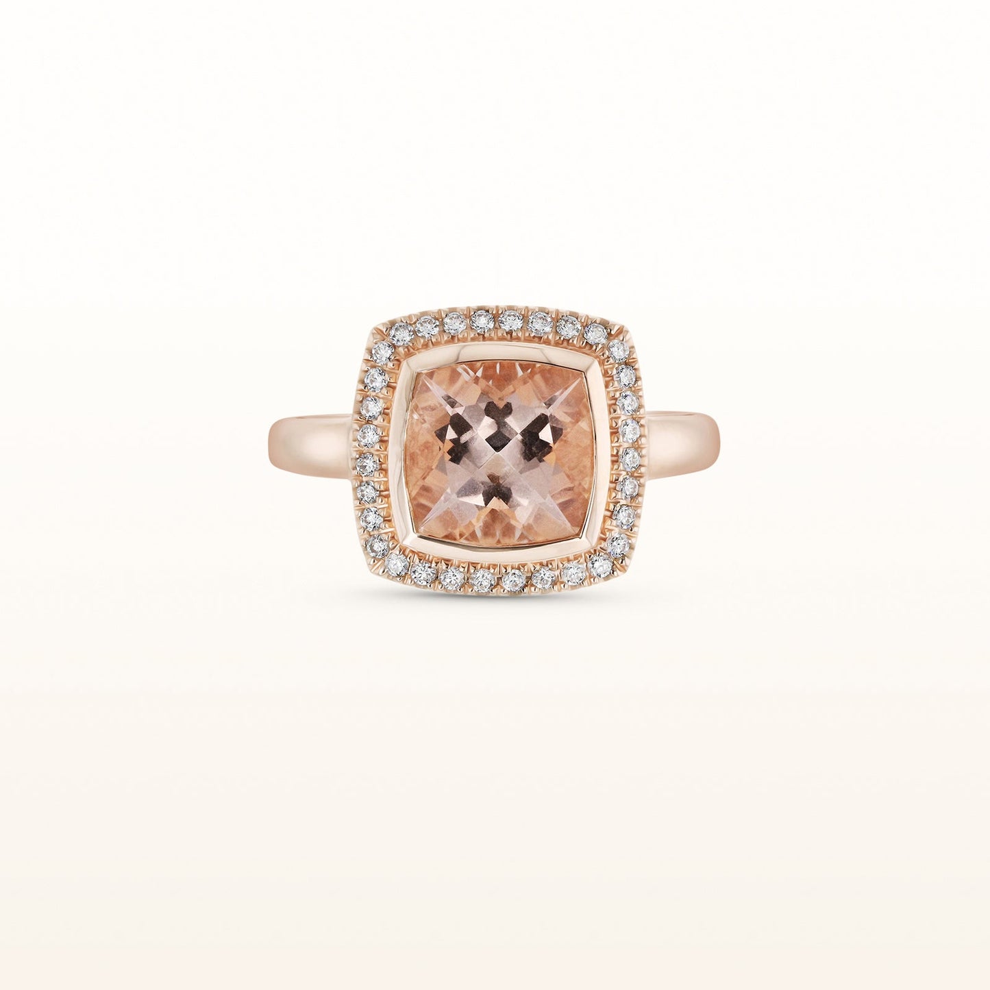 Cushion Cut Morganite Diamond Halo Ring in 14kt Rose Gold