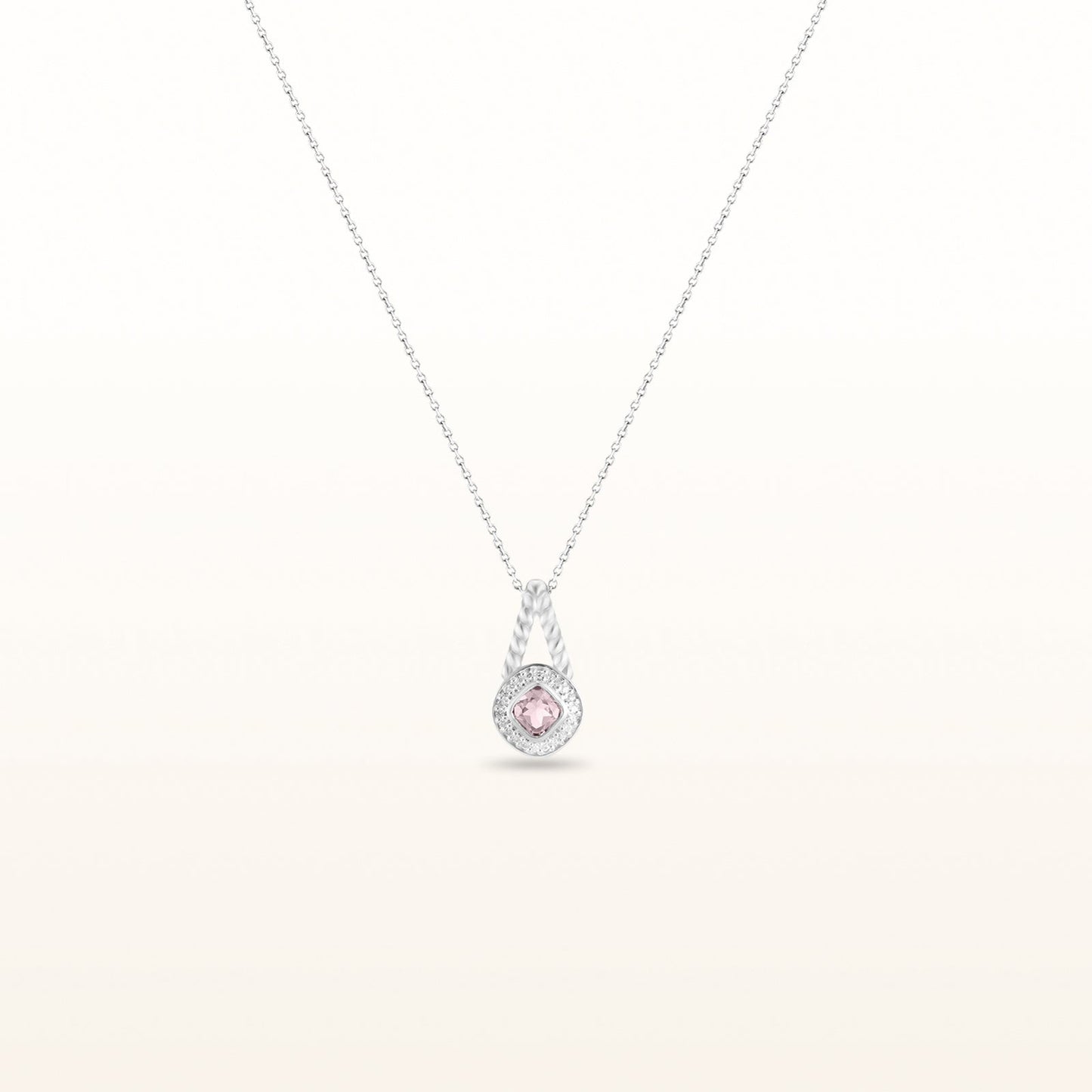 Kite-Set Cushion Cut Gemstone and Diamond Halo Rope Pendant in 925 Sterling Silver