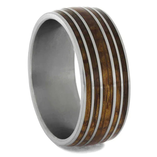 Men's Titanium Wedding Band with Whiskey Barrel Inlay