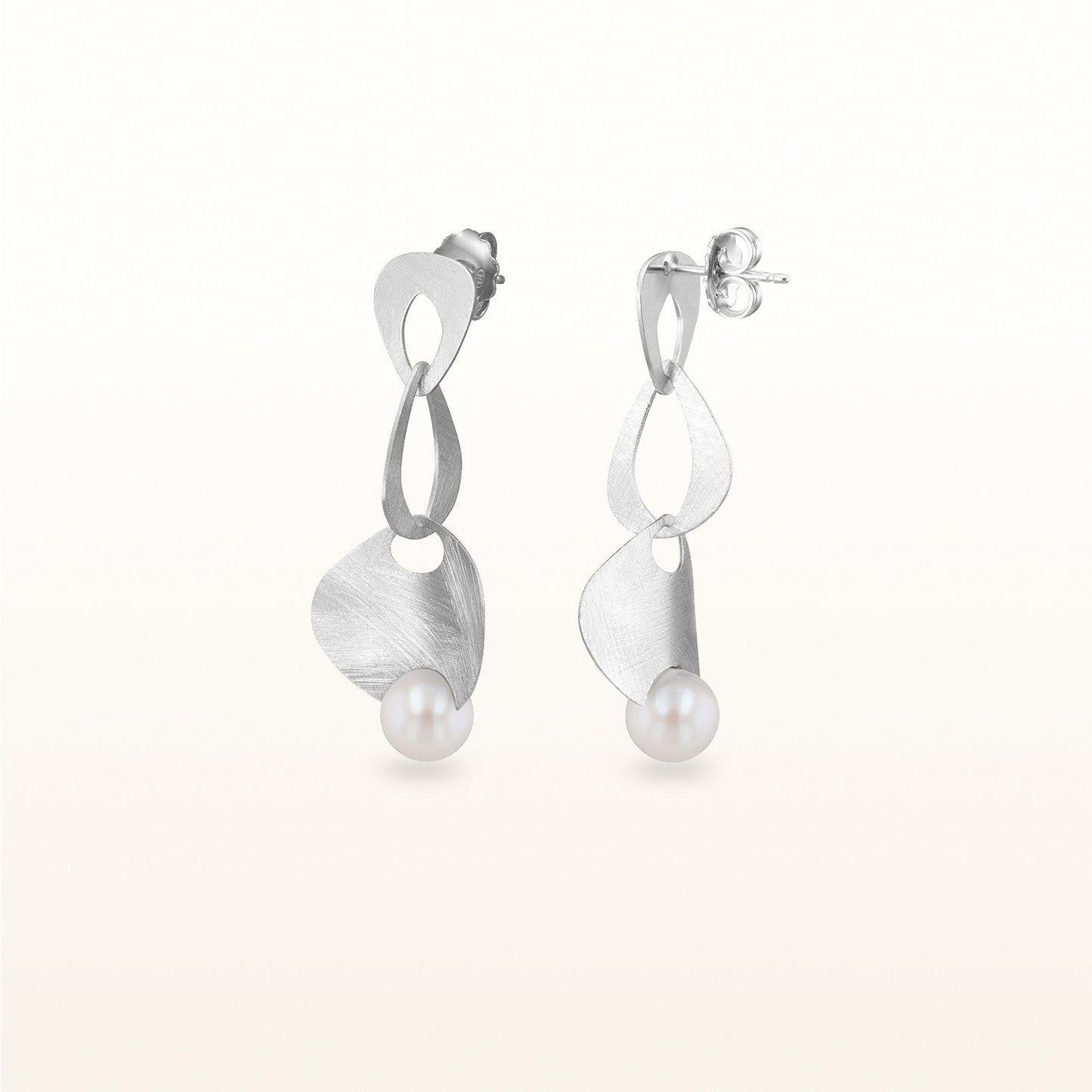 Pearl or Gemstone Wire Brushed Dangle Earrings in 925 Sterling Silver