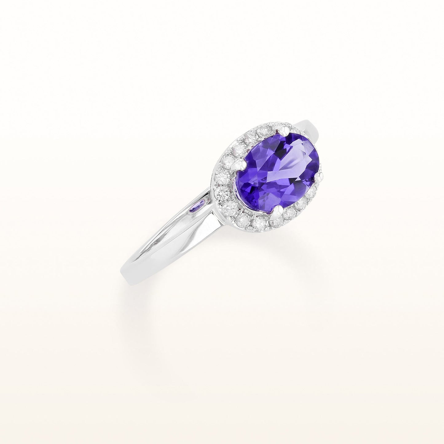 Horizontal Gemstone and Diamond Halo Ring in 14kt White Gold