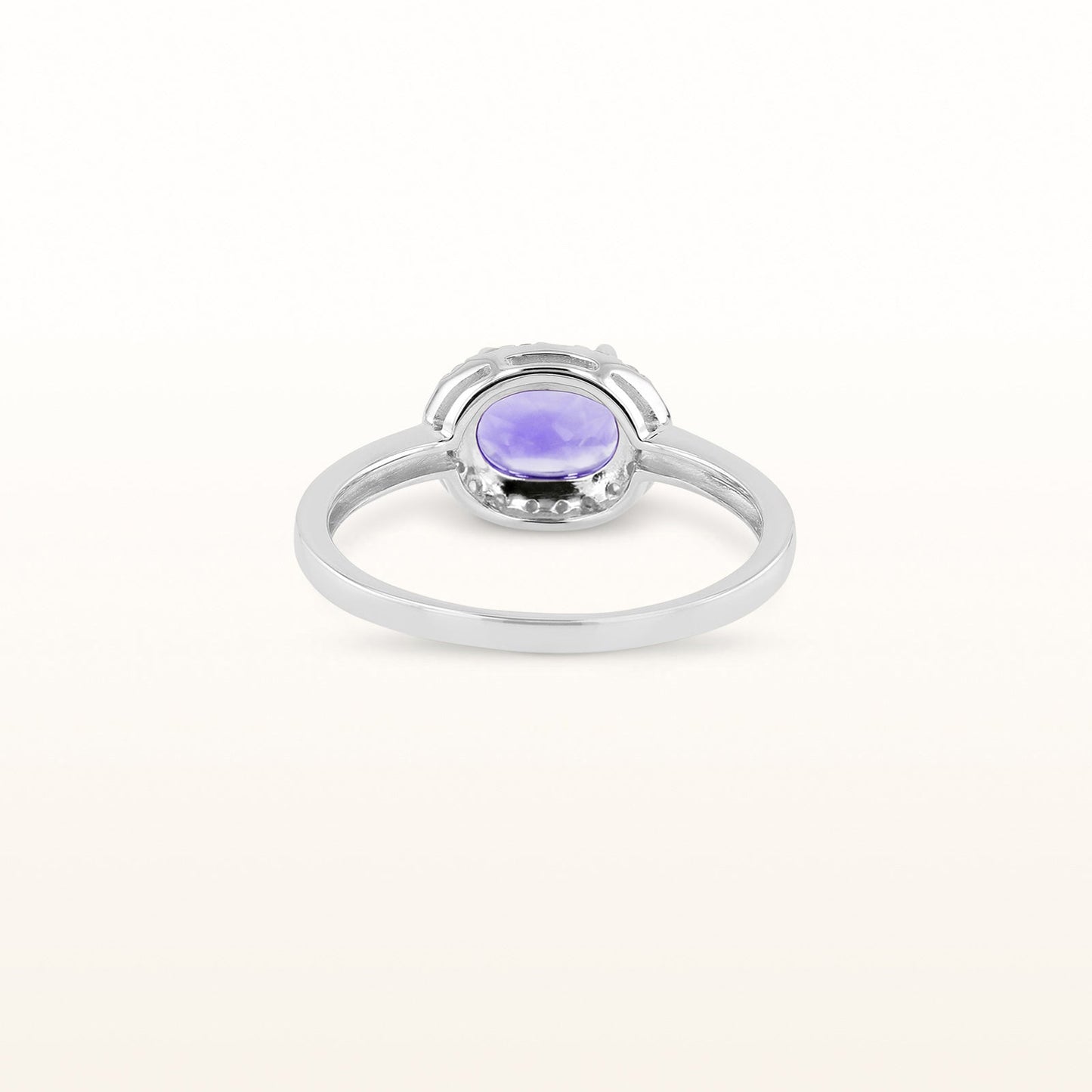 Horizontal Gemstone and Diamond Halo Ring in 14kt White Gold