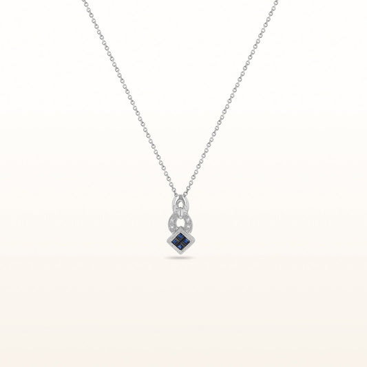 Square Blue Sapphire and Diamond Pendant in 14kt White Gold