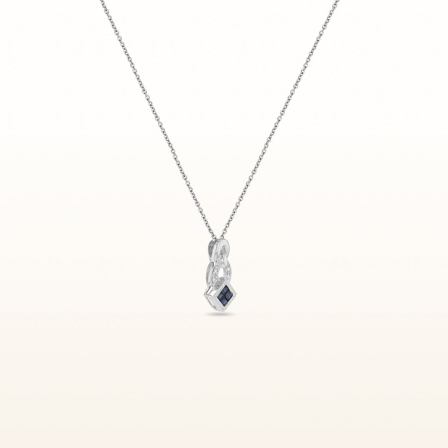 Square Blue Sapphire and Diamond Pendant in 14kt White Gold