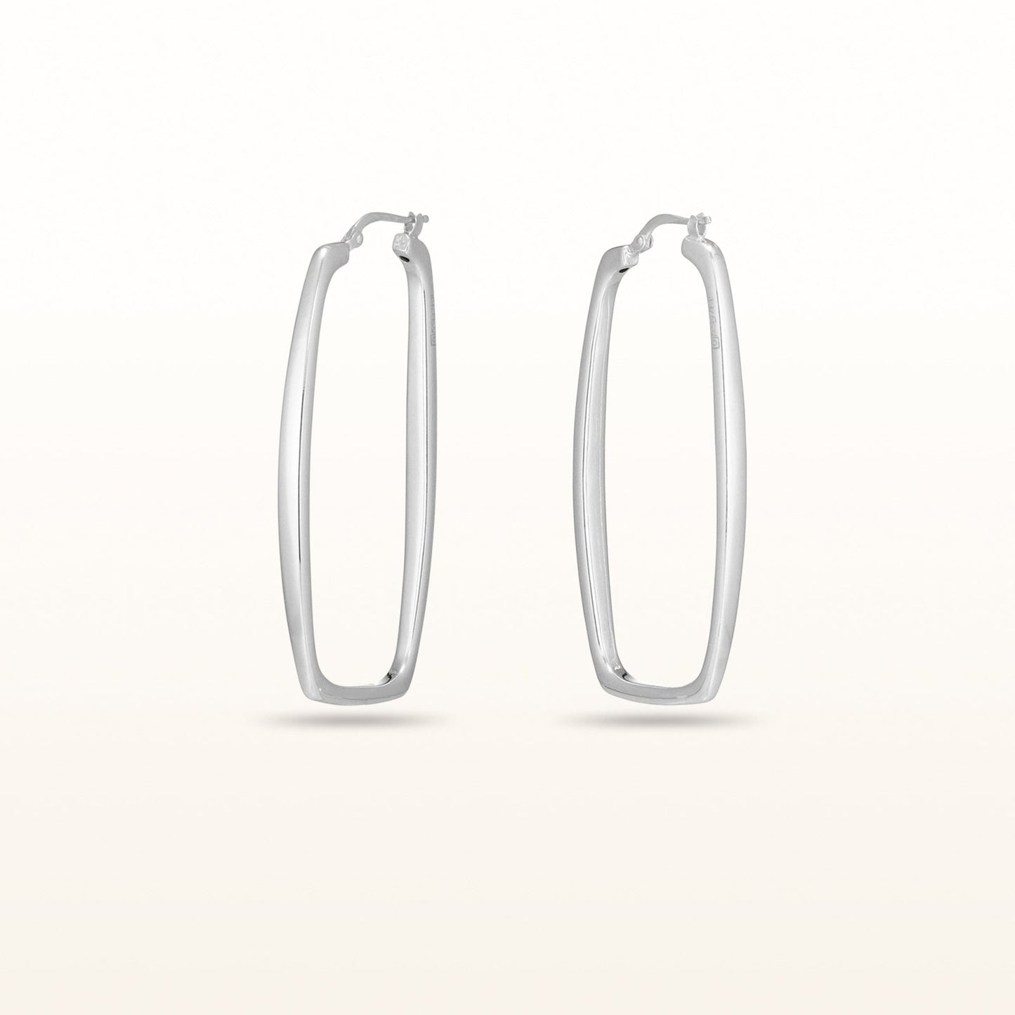 925 Sterling Silver Rectangular Drop Hoop Earrings