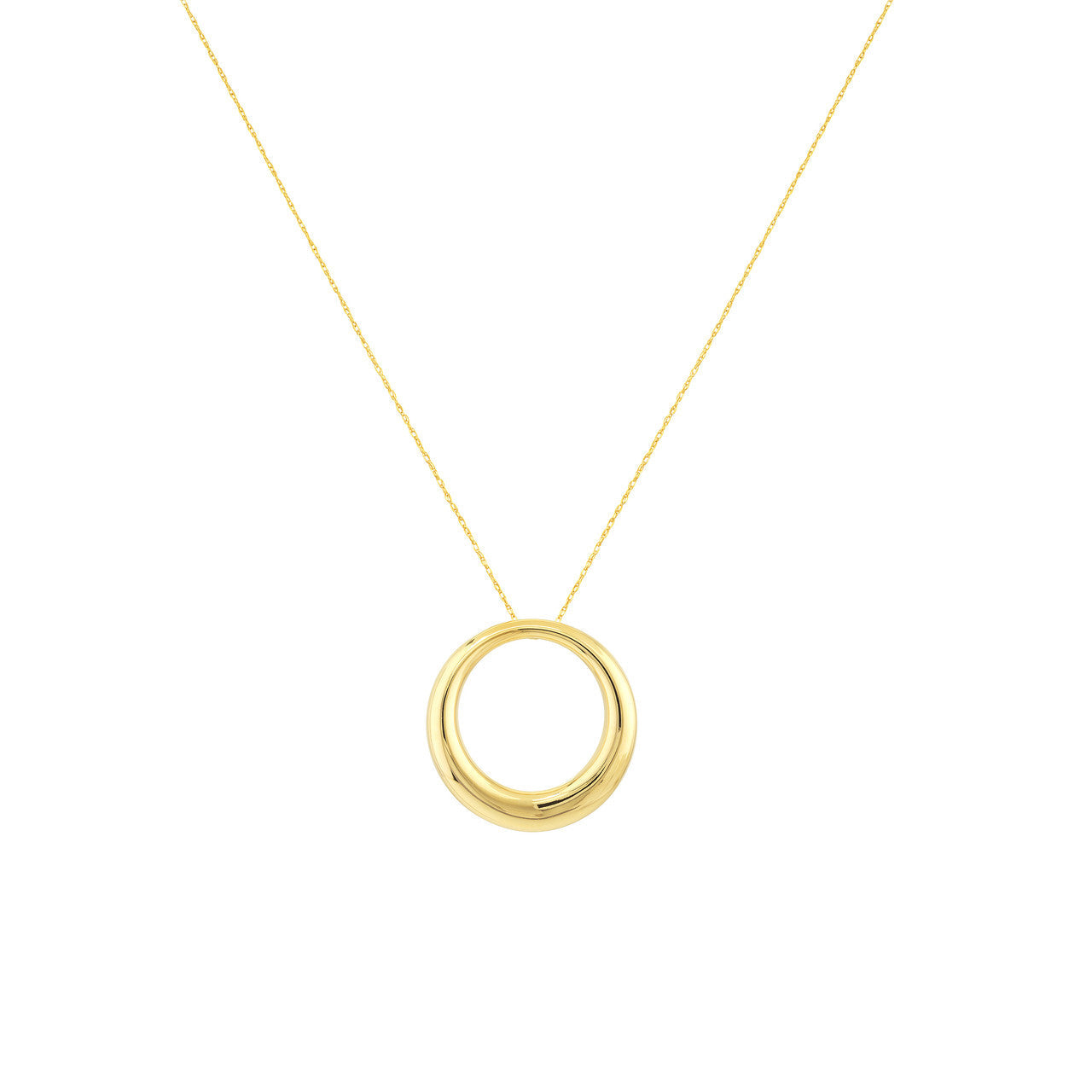 Tapered Puffy Circle Pendant Necklace in 14kt Yellow Gold