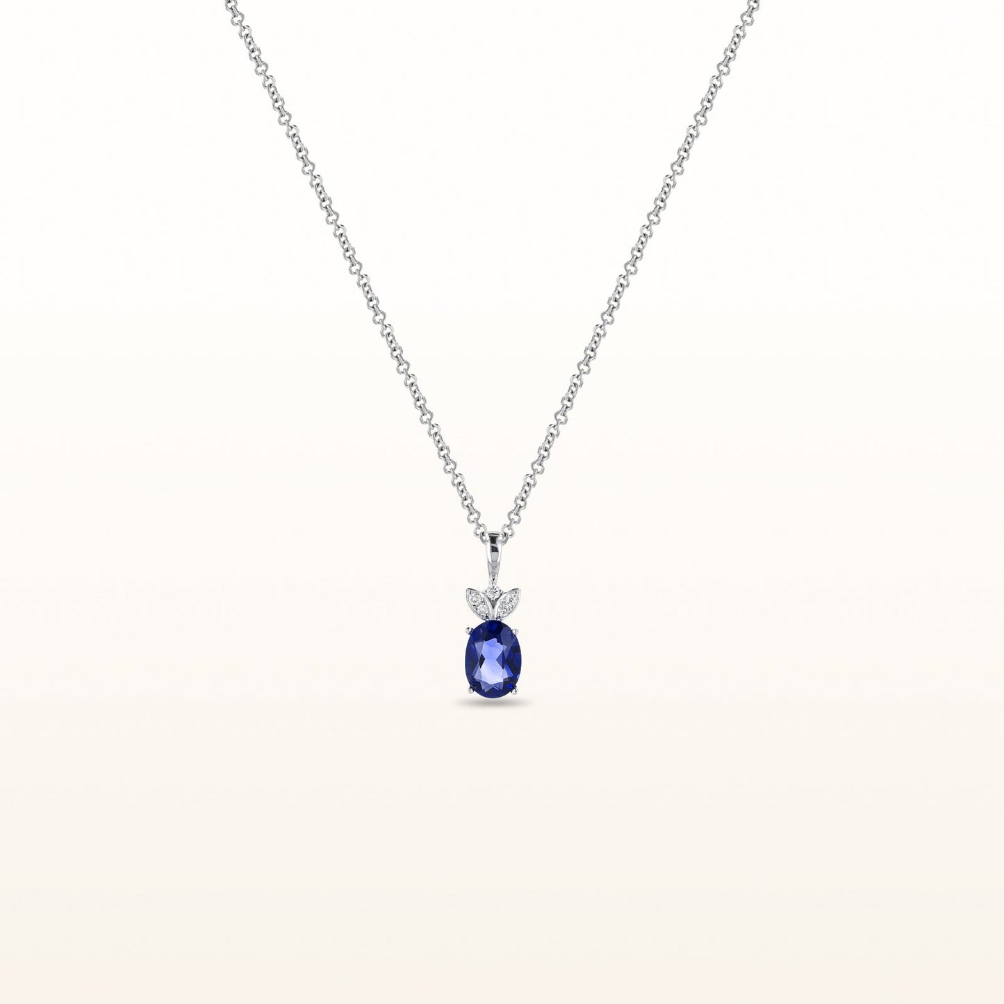 Oval Gemstone and Diamond Pendant in 14kt White Gold