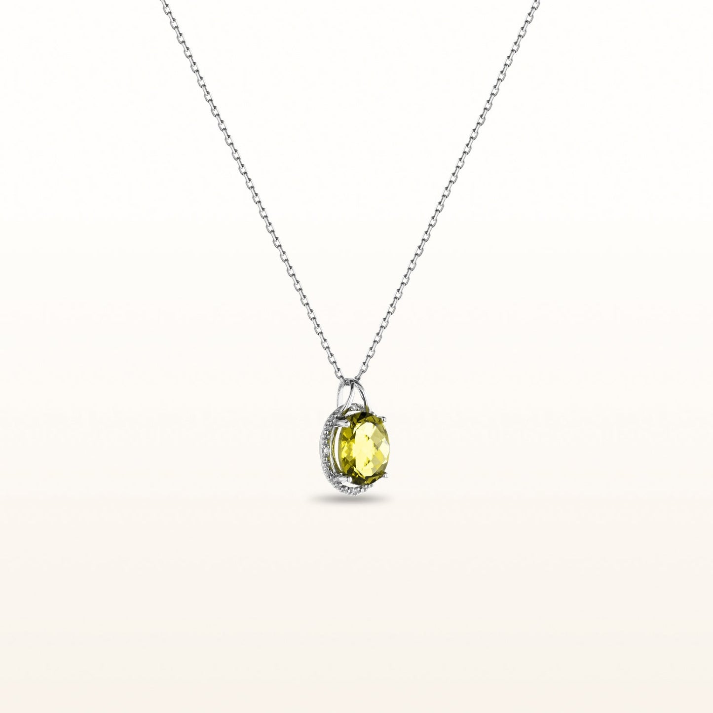 Oval Gemstone & Diamond Halo Necklace in Sterling Silver