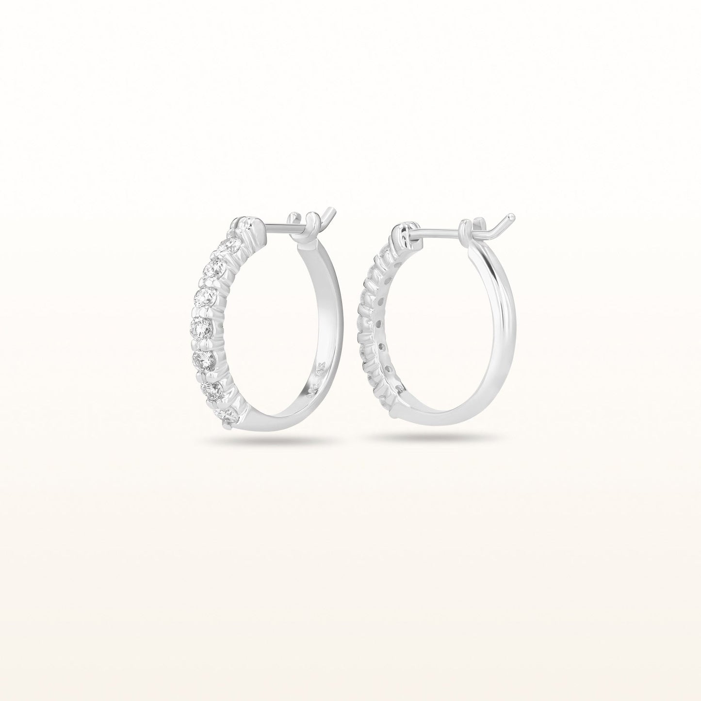 Diamond Shared Prong Hoop Earrings in 14kt White Gold