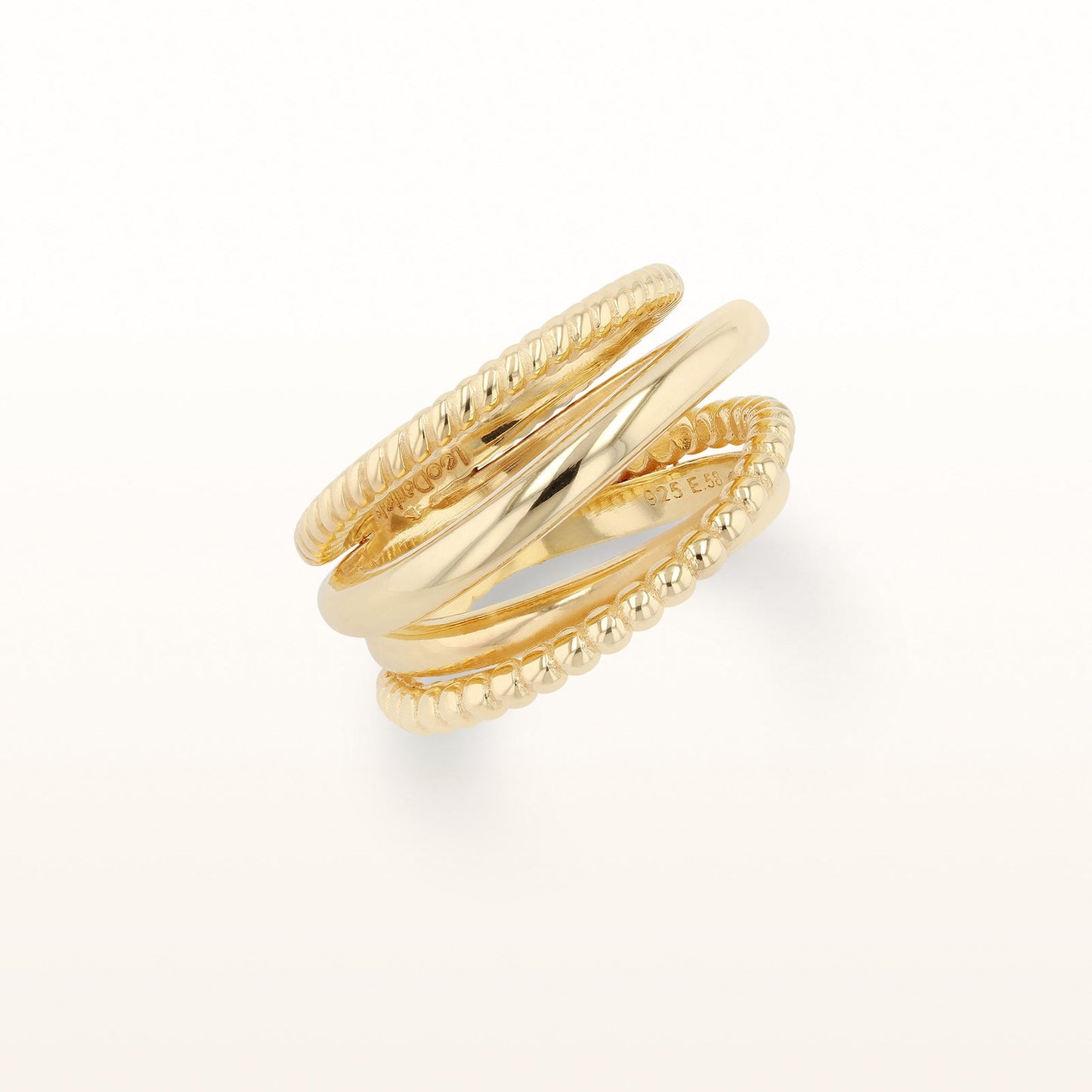 Yellow Gold Plated 925 Sterling Silver Cable-Style Crossover Ring