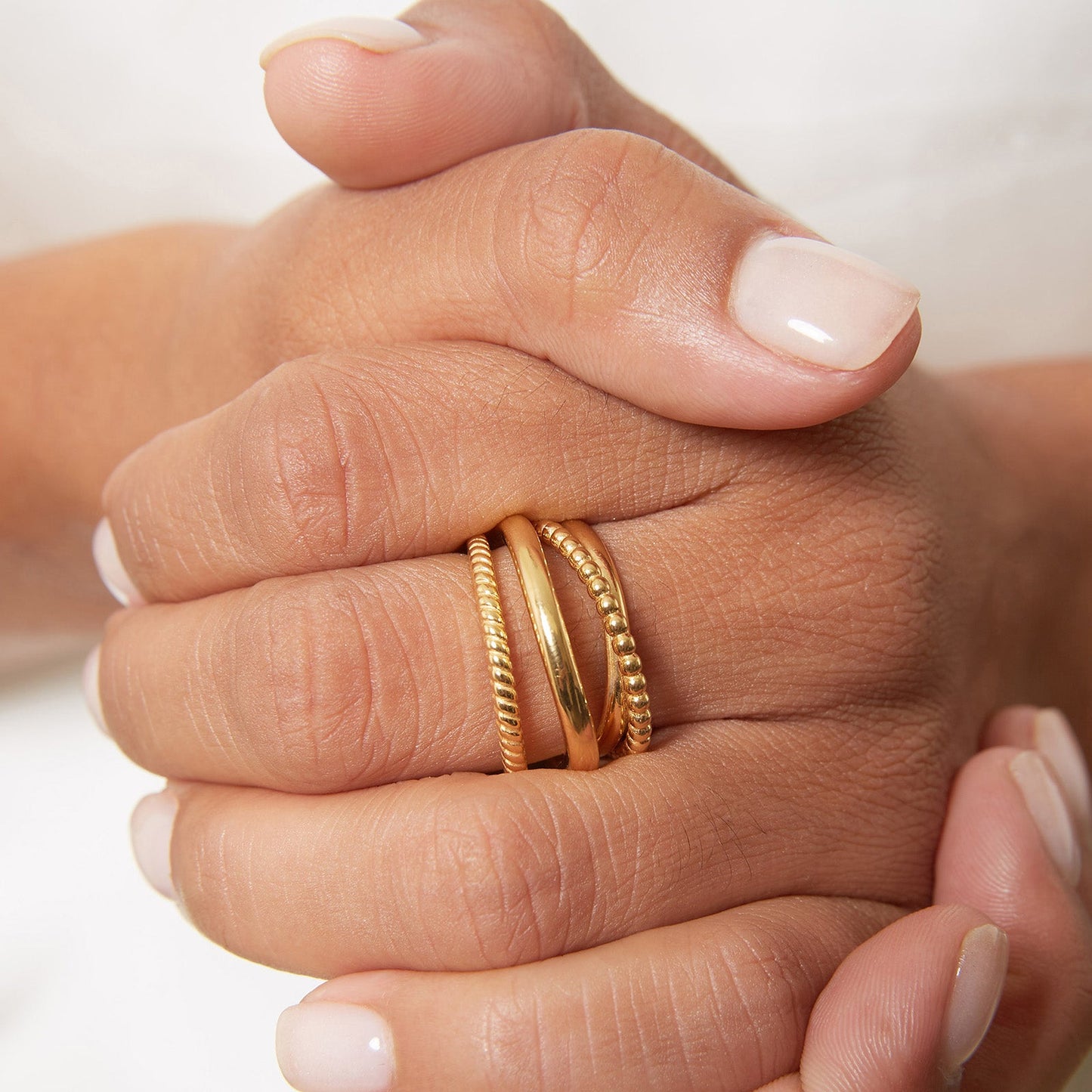 Yellow Gold Plated 925 Sterling Silver Cable-Style Crossover Ring