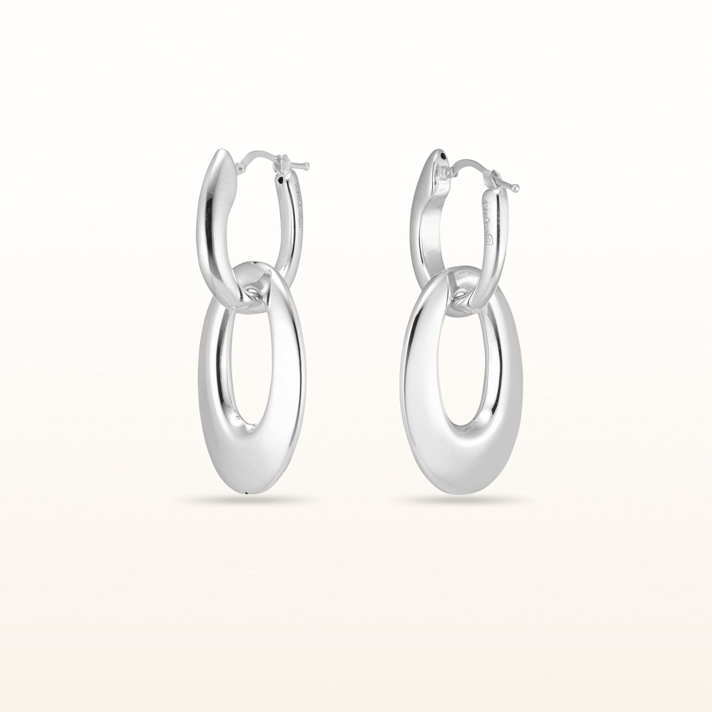 High Polish Oval Link Dangle Earrings in 925 Sterling Silver