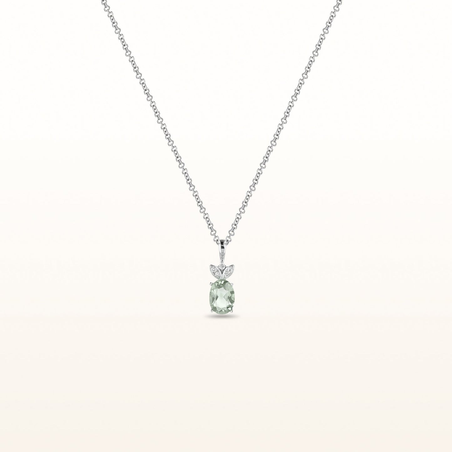 Oval Gemstone and Diamond Pendant in 14kt White Gold