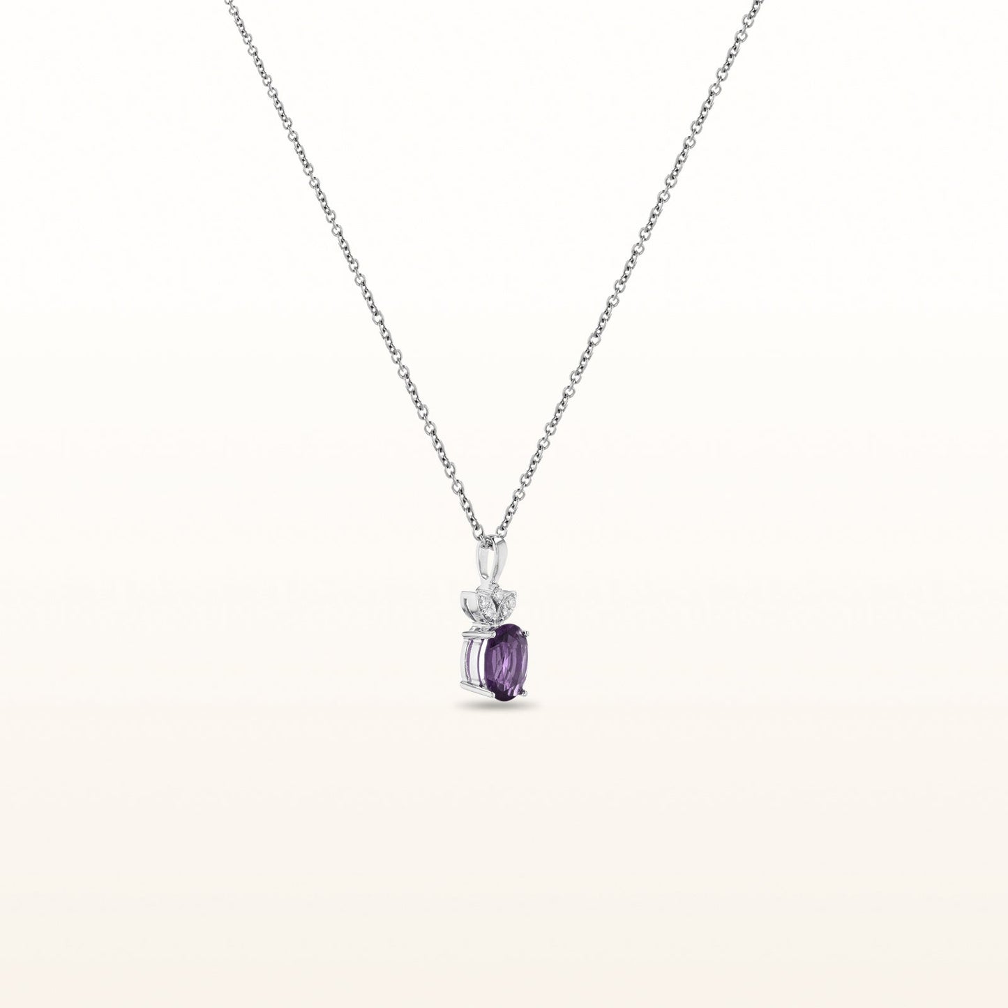 Oval Gemstone and Diamond Pendant in 14kt White Gold