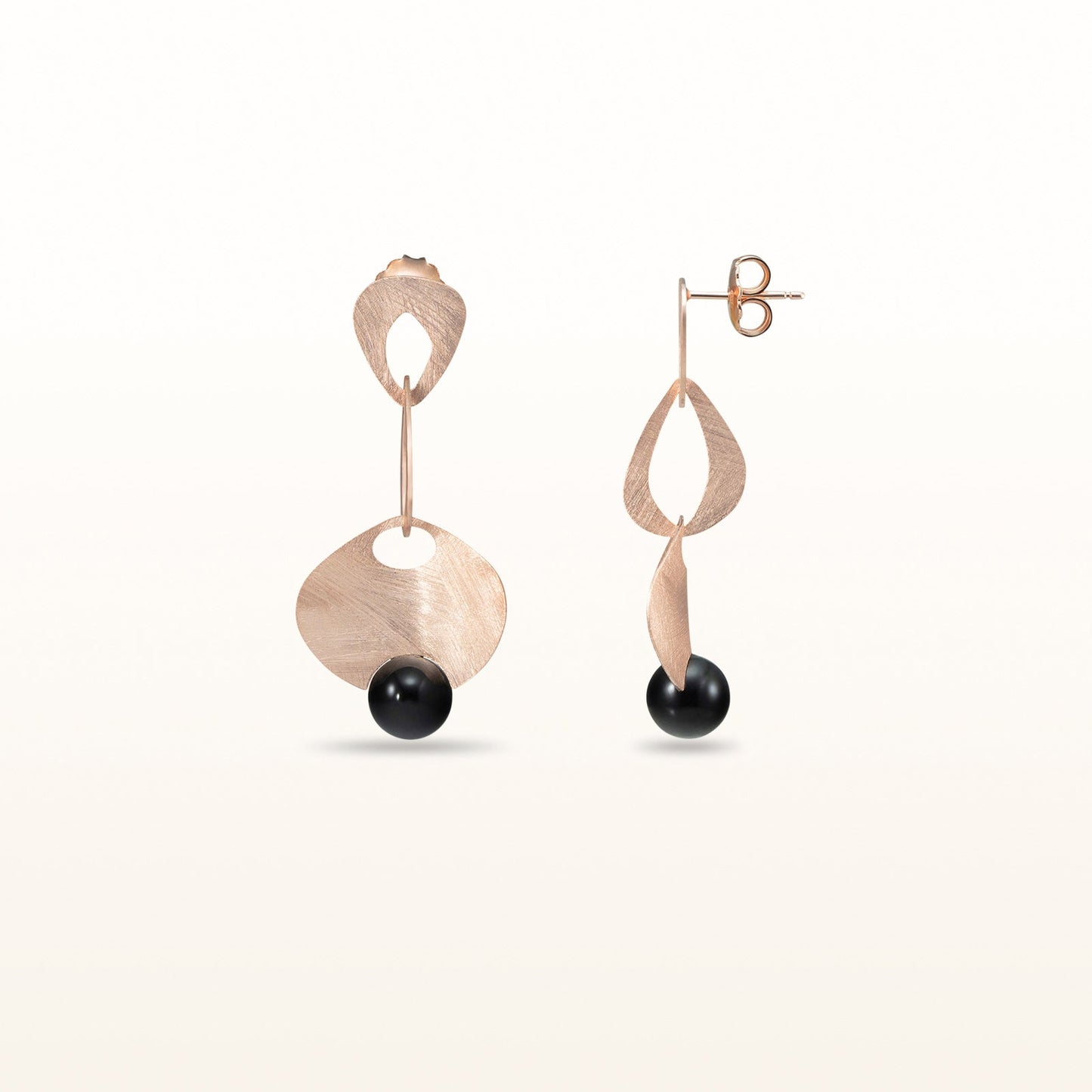 Pearl or Gemstone Wire Brushed Dangle Earrings in Rose Gold Plated 925 Sterling Silver