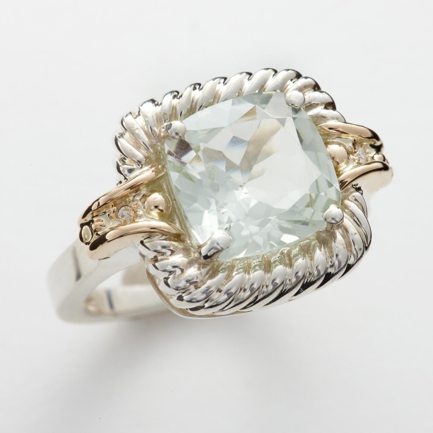 Green Amethyst & 14k Diamond Ring