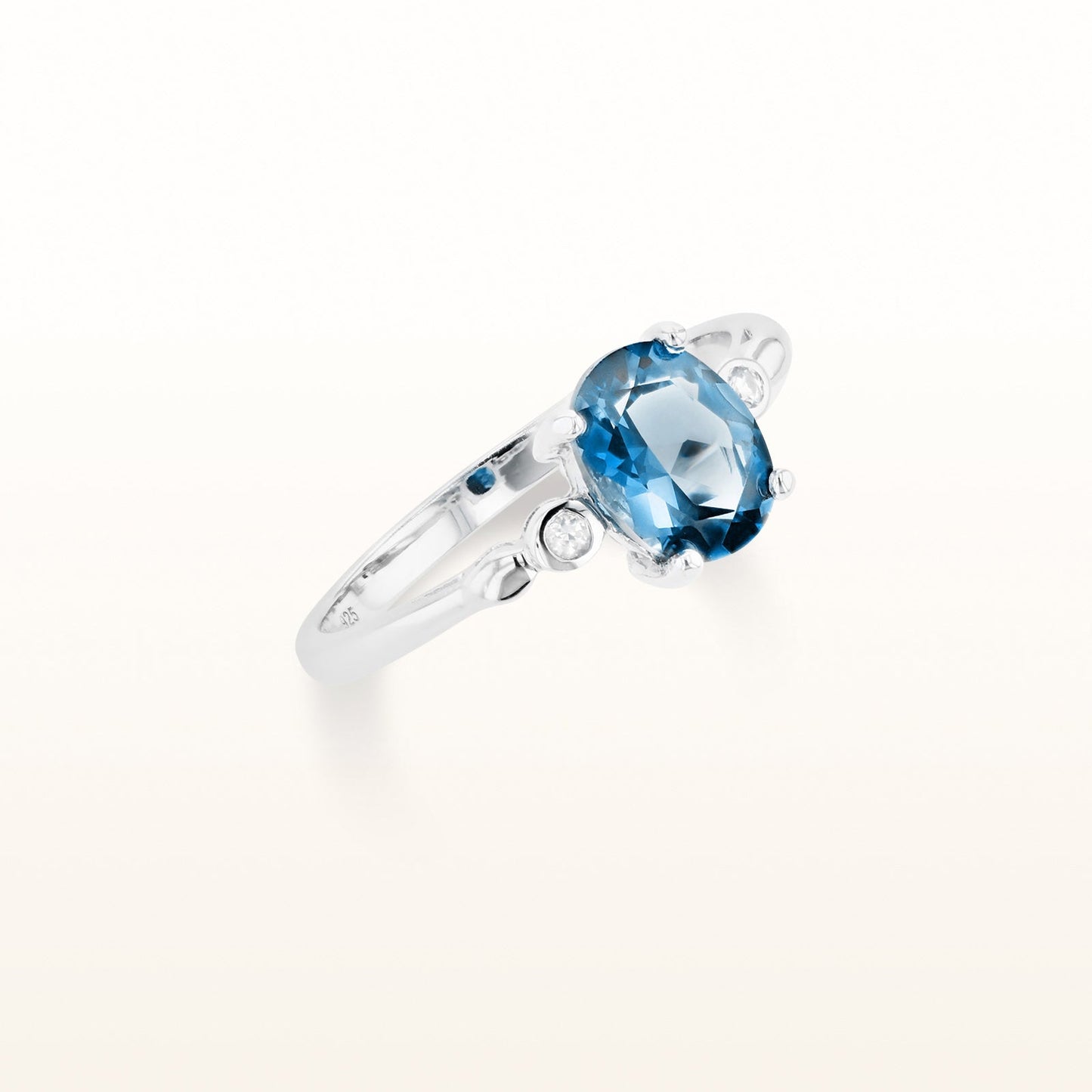 Oval Gemstone and White Sapphire Ring in 925 Sterling Silver