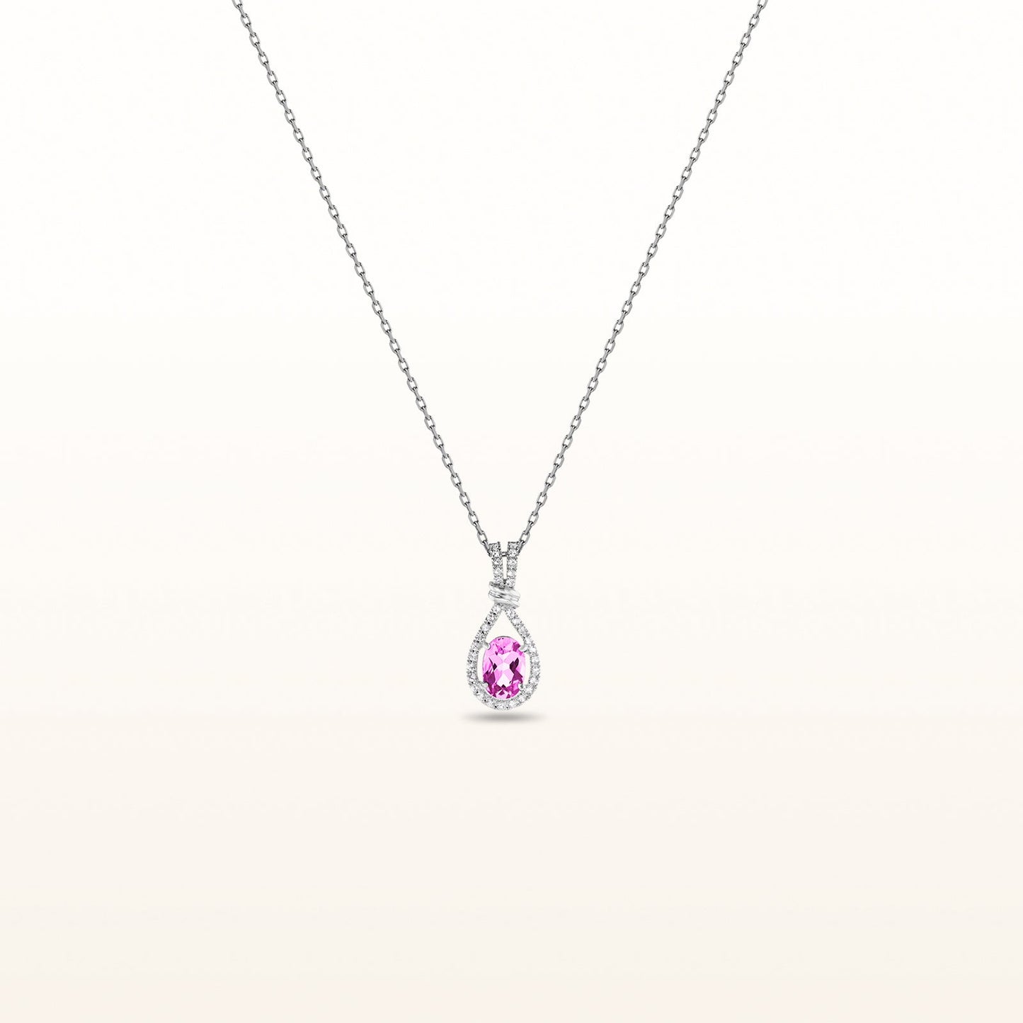 Oval Gemstone and White Sapphire Teardrop Pendant in 14kt White Gold