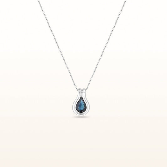 Pear Shaped Blue Sapphire Pendant in 14kt White Gold