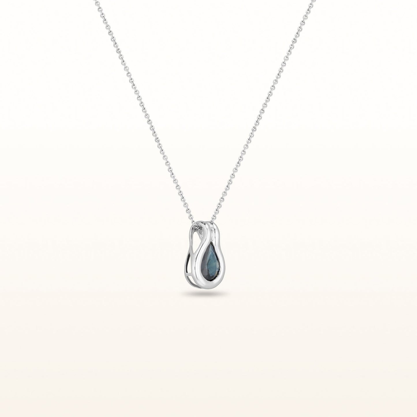 Pear Shaped Blue Sapphire Pendant in 14kt White Gold