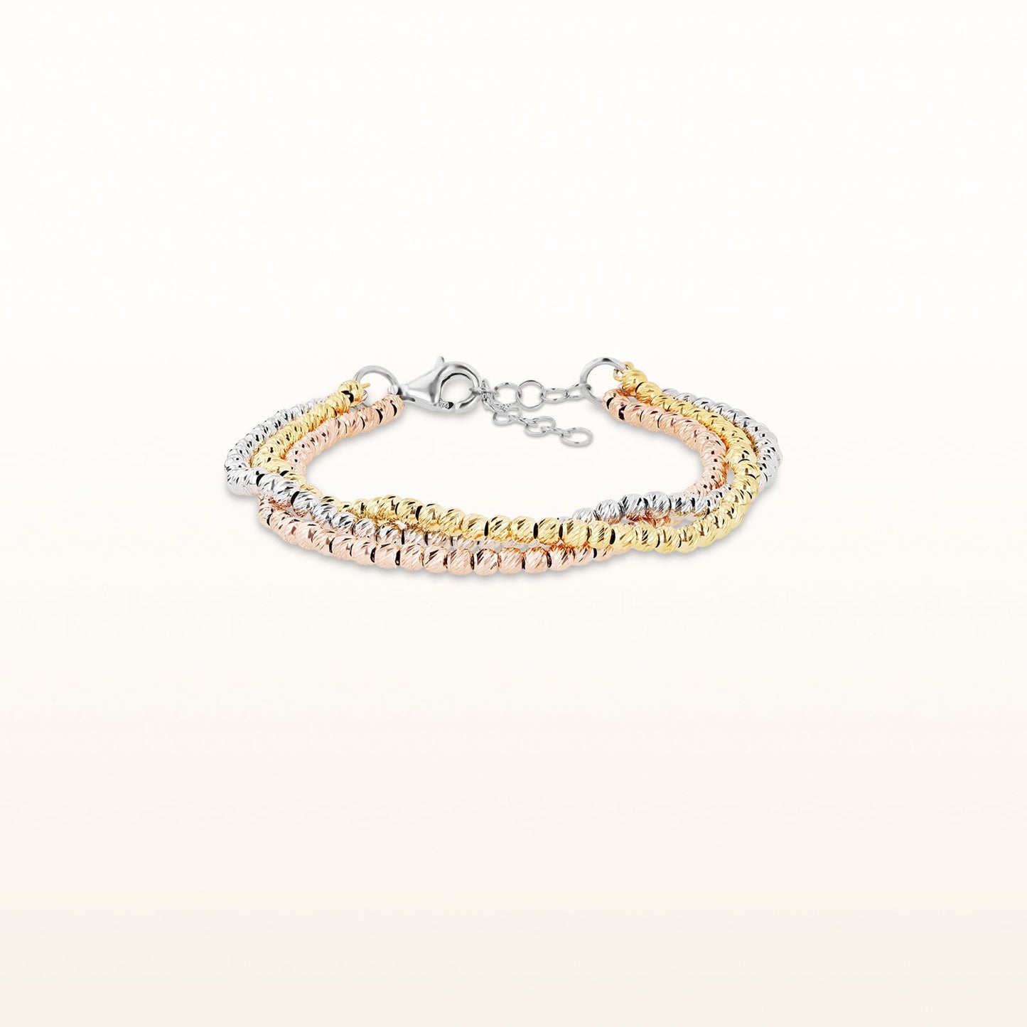 Tri-Tone 925 Sterling Silver Multi-Row Beaded Bracelet