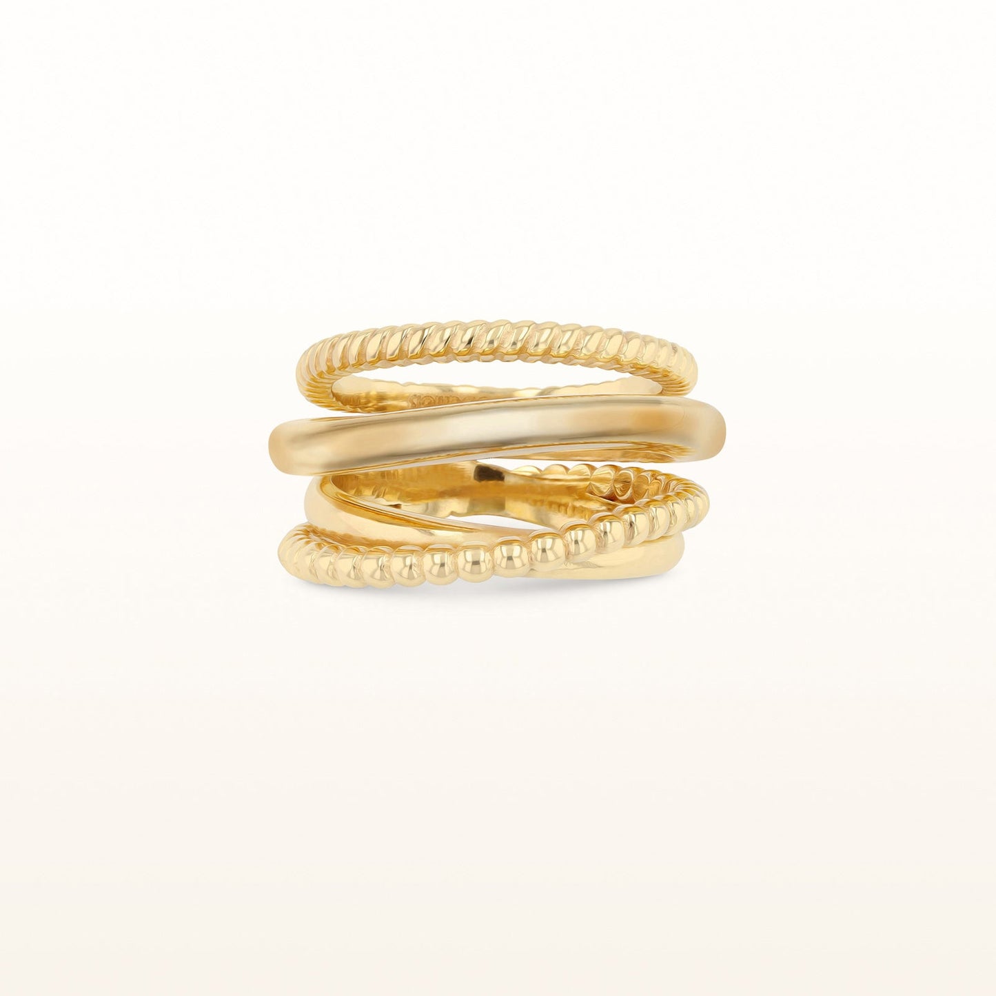 Yellow Gold Plated 925 Sterling Silver Cable-Style Crossover Ring