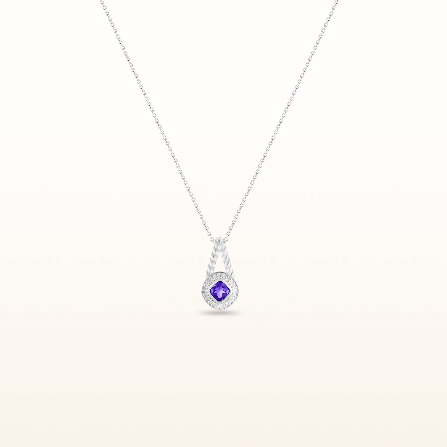 Kite-Set Cushion Cut Gemstone and Diamond Halo Rope Pendant in 925 Sterling Silver