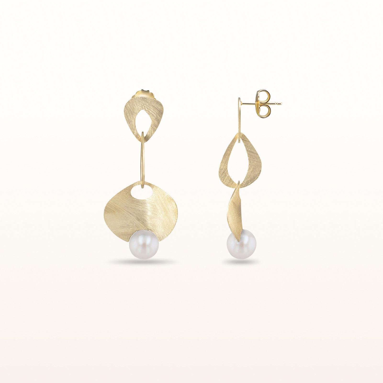 Pearl or Gemstone Wire Brushed Dangle Earrings in Yellow Gold Plated 925 Sterling Silver Minneapolis, MN