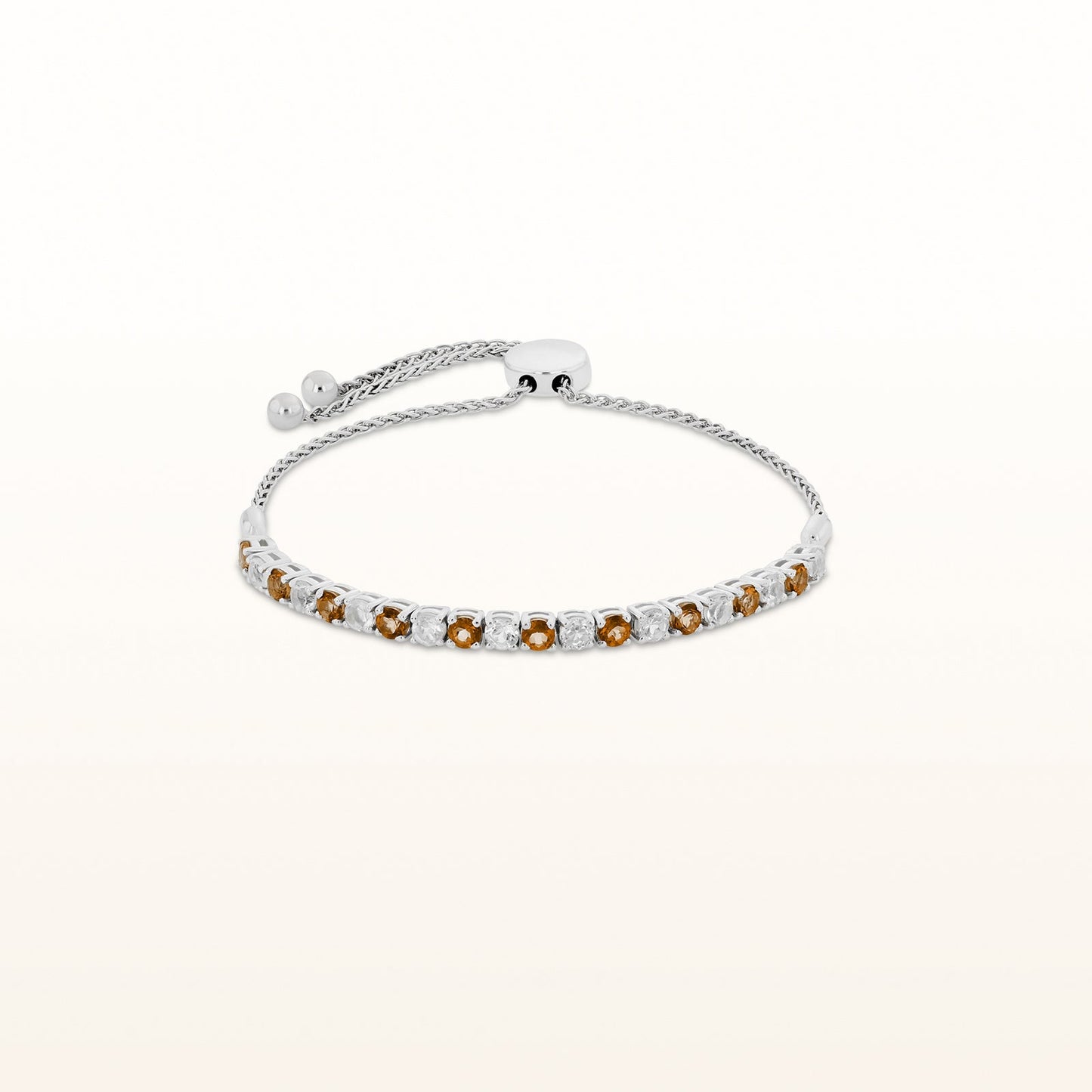 Alternating Gemstone and White Topaz Bolo Bracelet in 925 Sterling Silver