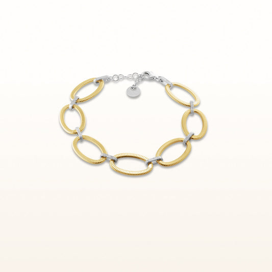 Textured Oval Link Bracelet in Two-Tone 925 Sterling Silver