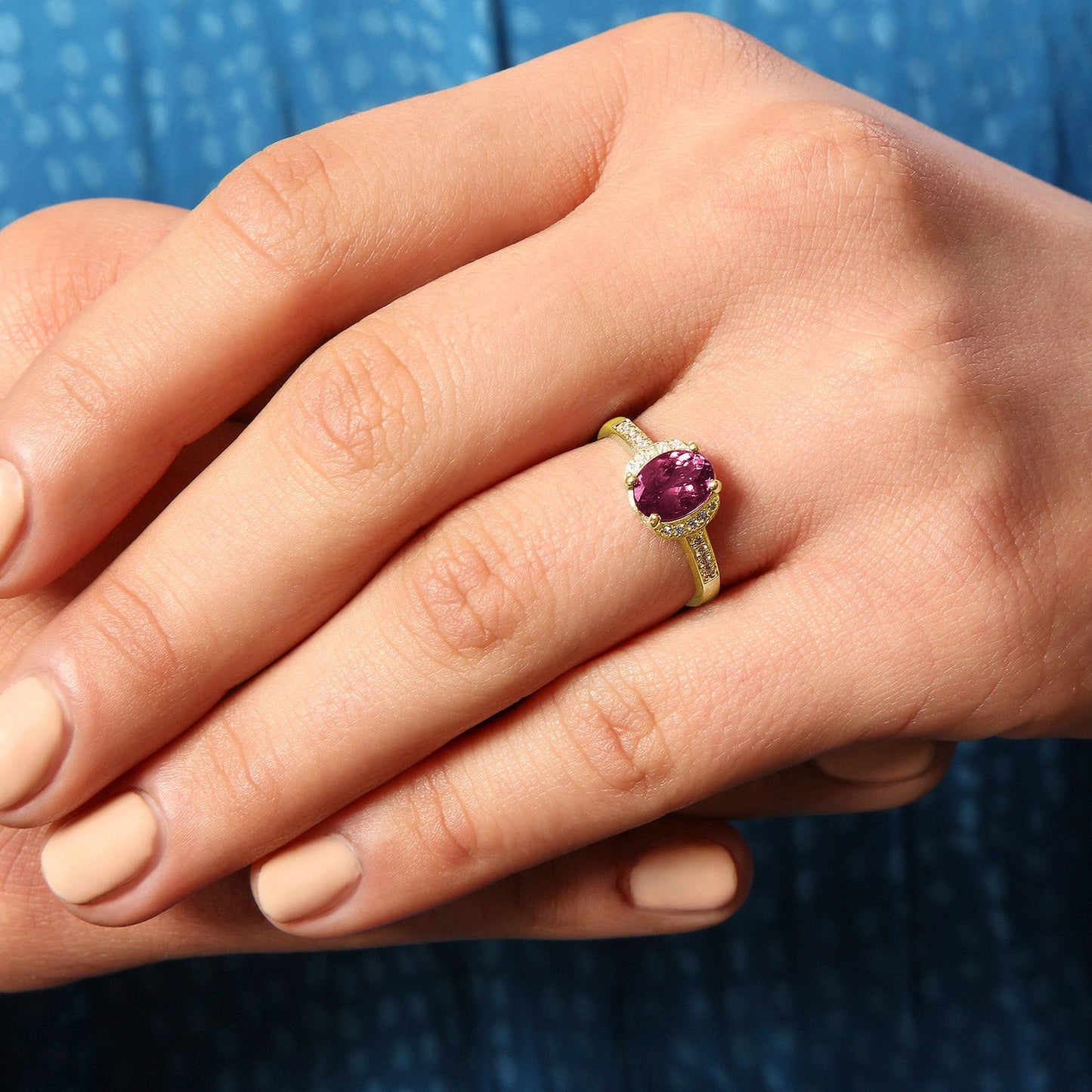 Oval Gemstone and Diamond Ring