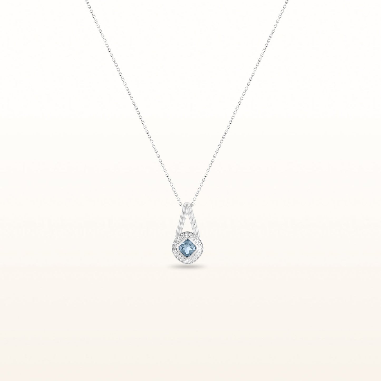 Kite-Set Cushion Cut Gemstone and Diamond Halo Rope Pendant in 925 Sterling Silver